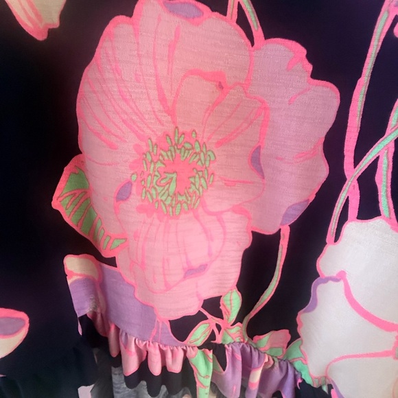 Women’s Floral Tunic Top Navy vibrant Pink and Green 2XL ruffle resort wear - Picture 6 of 9